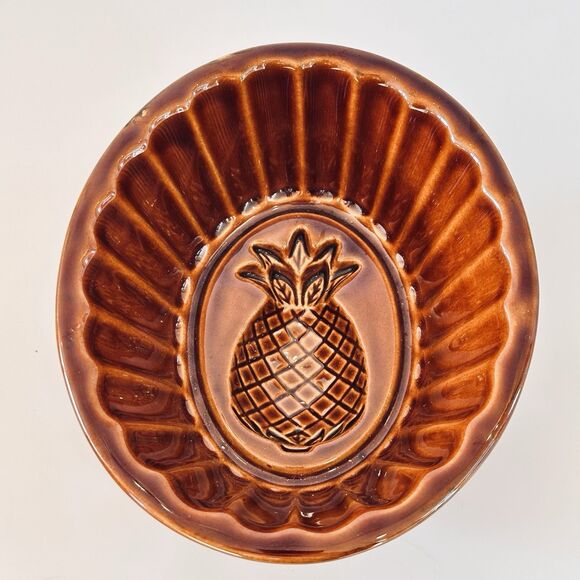 Williams Sonoma Brown Glaze Ceramic Pineapple Wall Hanging Jello Mold VTG Retro - Picture 1 of 9